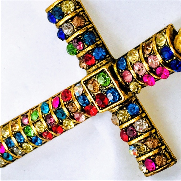 Multi Colored Rhinestone Covered Cross - Picture 2 of 4